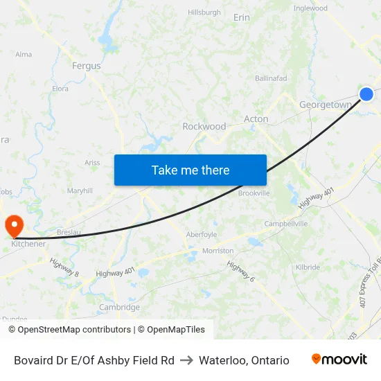 Bovaird Dr E/Of Ashby Field Rd to Waterloo, Ontario map