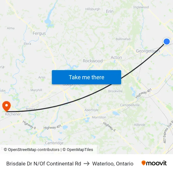 Brisdale Dr N/Of Continental Rd to Waterloo, Ontario map