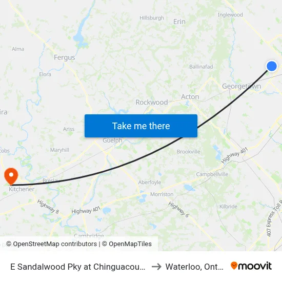 E Sandalwood Pky at Chinguacousy Rd to Waterloo, Ontario map