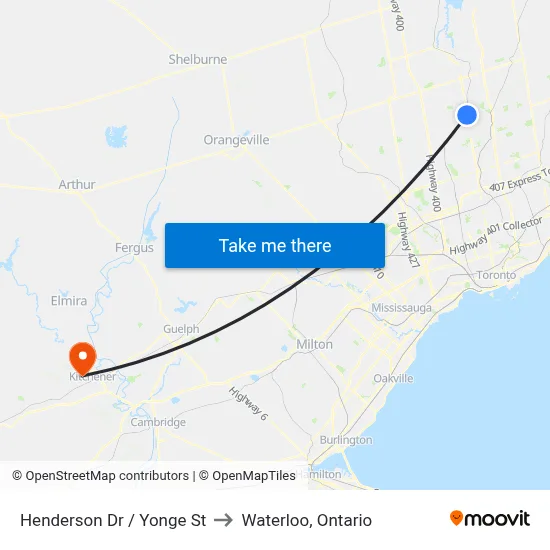 Henderson Dr / Yonge St to Waterloo, Ontario map