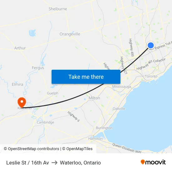 Leslie St / 16th Av to Waterloo, Ontario map