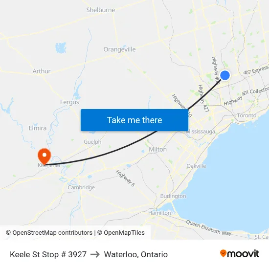 Keele St Stop # 3927 to Waterloo, Ontario map