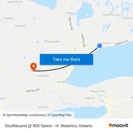 Southbound @ 800 Salem to Waterloo, Ontario map