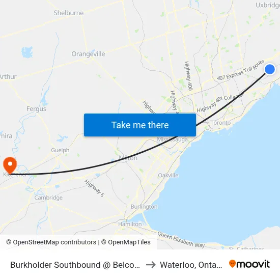 Burkholder Southbound @ Belcourt to Waterloo, Ontario map