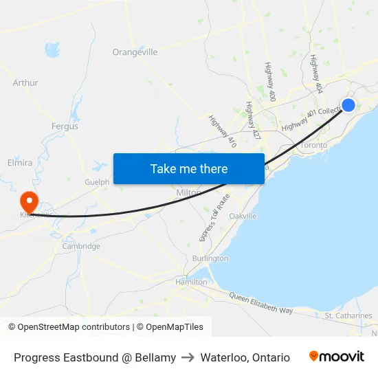 Progress Eastbound @ Bellamy to Waterloo, Ontario map