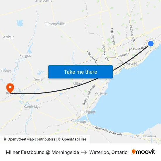 Milner Eastbound @ Morningside to Waterloo, Ontario map