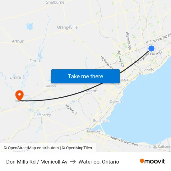 Don Mills Rd / Mcnicoll Av to Waterloo, Ontario map