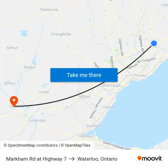 Markham Rd at Highway 7 to Waterloo, Ontario map
