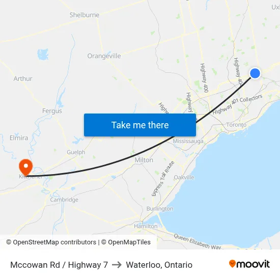 Mccowan Rd / Highway 7 to Waterloo, Ontario map