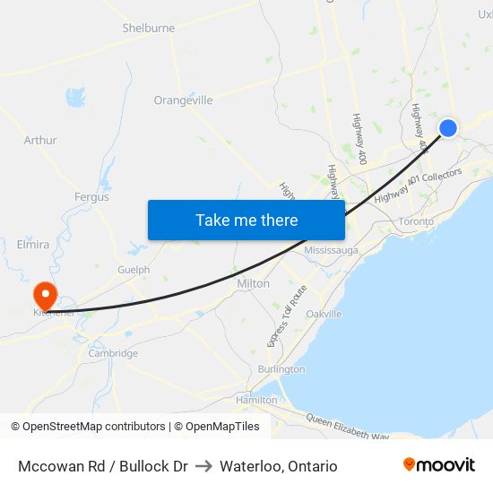 Mccowan Rd / Bullock Dr to Waterloo, Ontario map