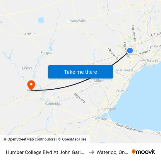 Humber College Blvd At John Garland Blvd to Waterloo, Ontario map