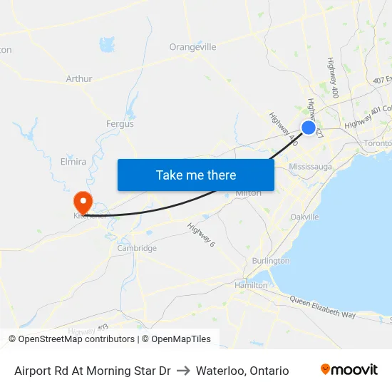 Airport Rd At Morning Star Dr to Waterloo, Ontario map