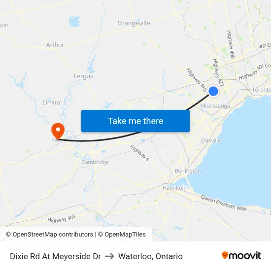 Dixie Rd At Meyerside Dr to Waterloo, Ontario map