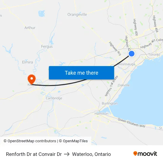 Renforth Dr at Convair Dr to Waterloo, Ontario map
