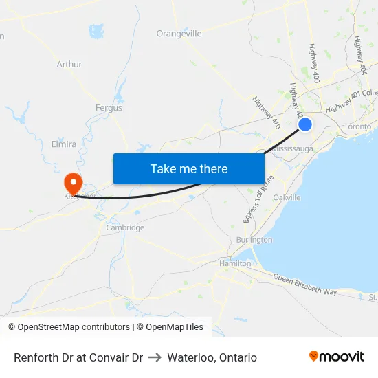 Renforth Dr at Convair Dr to Waterloo, Ontario map