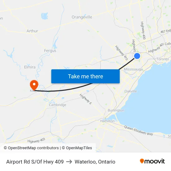 Airport Rd S/Of Hwy 409 to Waterloo, Ontario map