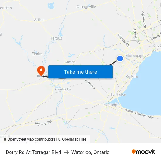 Derry Rd At Terragar Blvd to Waterloo, Ontario map