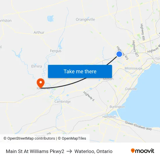 Main St At Williams Pkwy2 to Waterloo, Ontario map