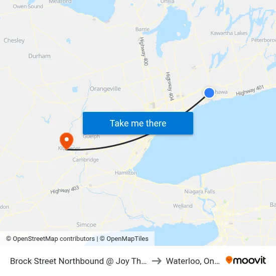 Brock Street Northbound @ Joy Thompson to Waterloo, Ontario map