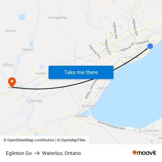 Eglinton Go to Waterloo, Ontario map