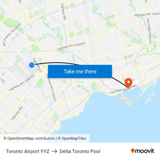 Toronto Airport YYZ to Delta Toronto Pool map