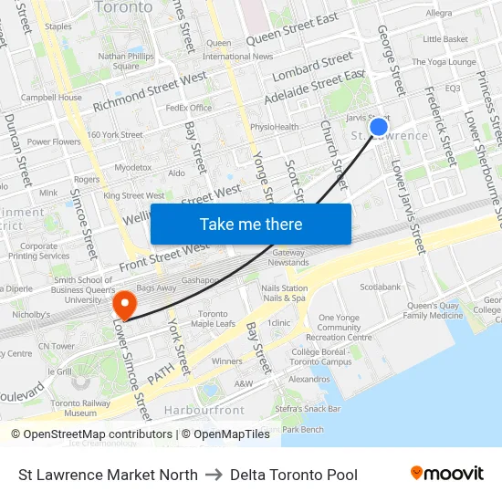 St Lawrence Market North to Delta Toronto Pool map