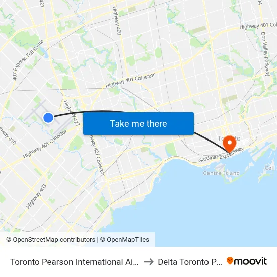 Toronto Pearson International Airport to Delta Toronto Pool map