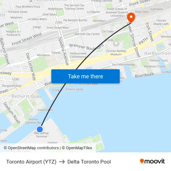 Toronto Airport (YTZ) to Delta Toronto Pool map
