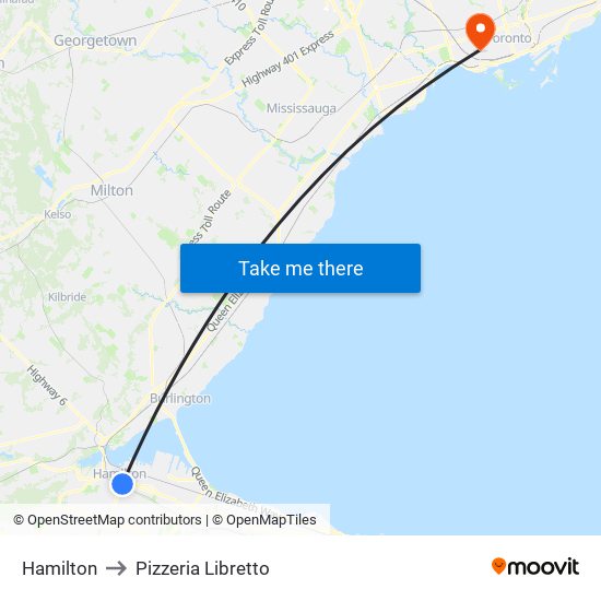 Hamilton to Pizzeria Libretto map