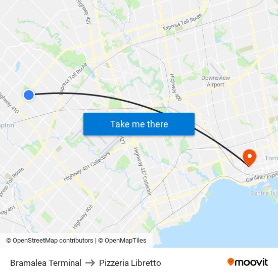 Bramalea Terminal to Pizzeria Libretto map