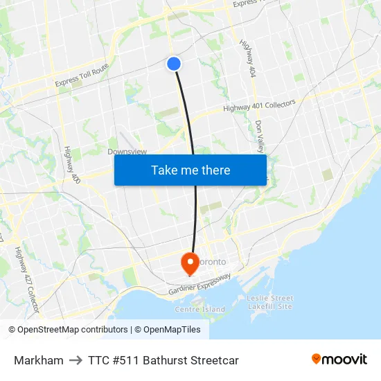 Markham to TTC #511 Bathurst Streetcar map