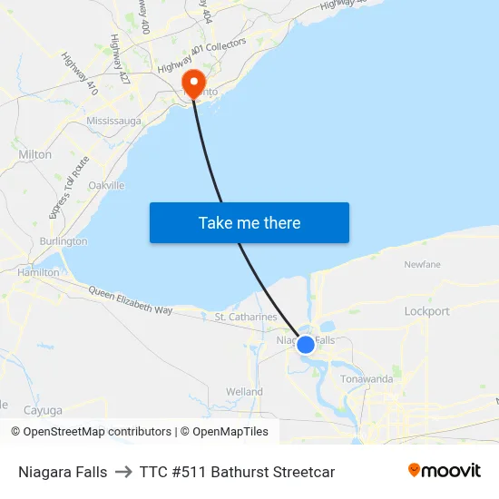 Niagara Falls to TTC #511 Bathurst Streetcar map
