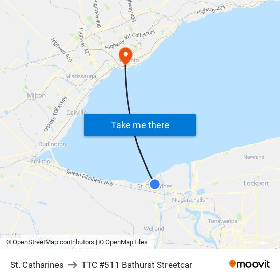St. Catharines to TTC #511 Bathurst Streetcar map