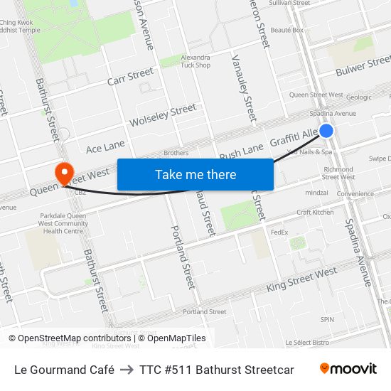 Le Gourmand Café to TTC #511 Bathurst Streetcar map