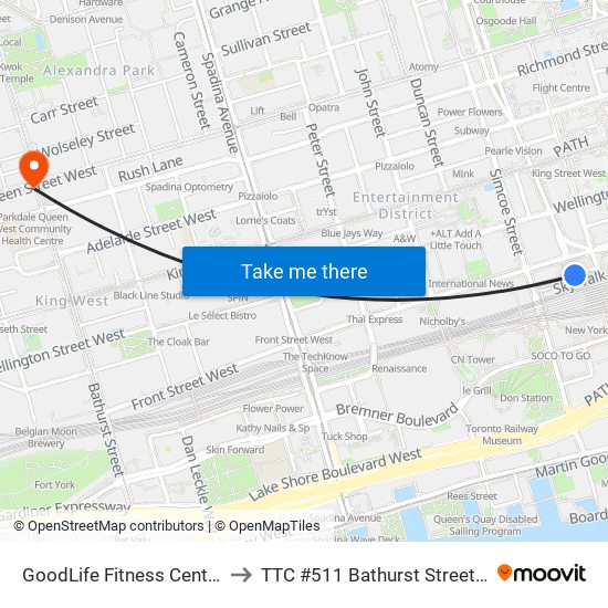 GoodLife Fitness Centres to TTC #511 Bathurst Streetcar map