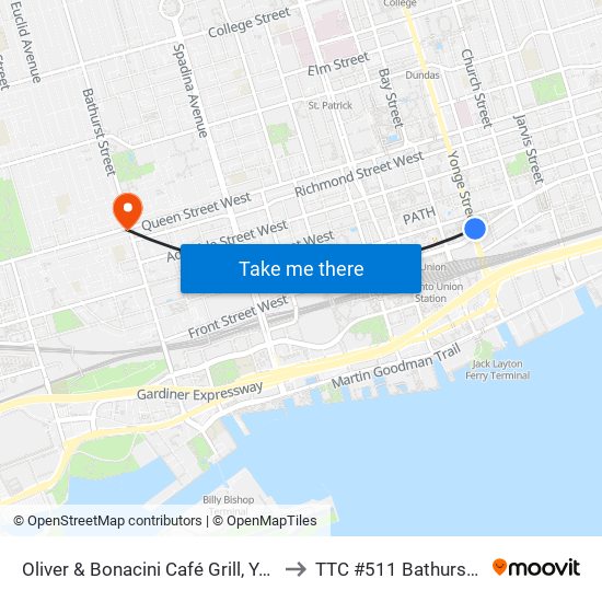 Oliver & Bonacini Café Grill, Yonge and Front to TTC #511 Bathurst Streetcar map