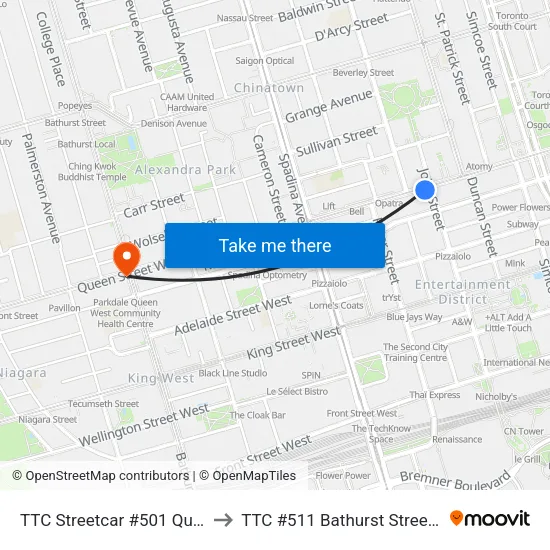TTC Streetcar #501 Queen to TTC #511 Bathurst Streetcar map