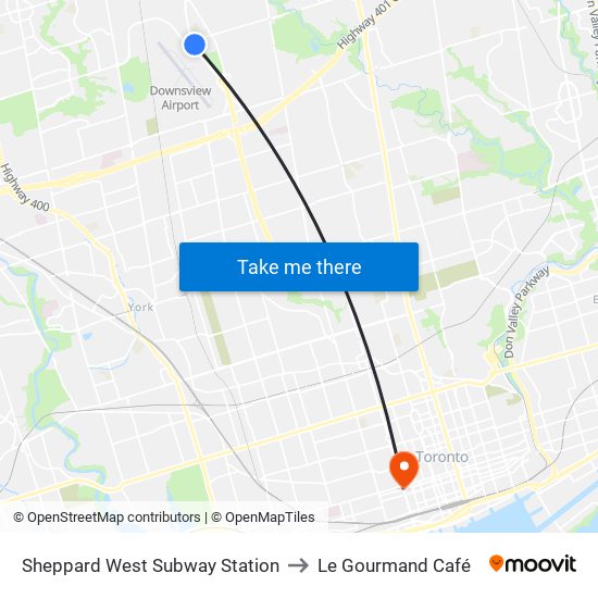 Sheppard West Subway Station to Le Gourmand Café map