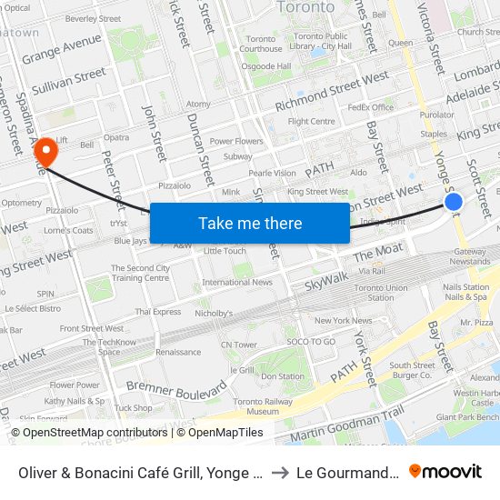 Oliver & Bonacini Café Grill, Yonge and Front to Le Gourmand Café map