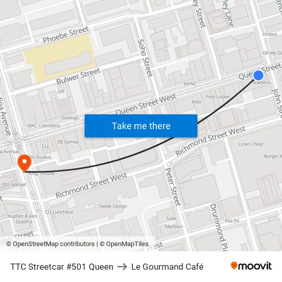 TTC Streetcar #501 Queen to Le Gourmand Café map