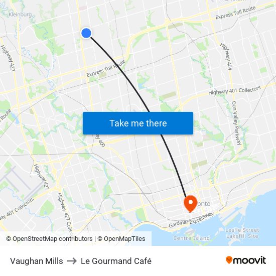 Vaughan Mills to Le Gourmand Café map