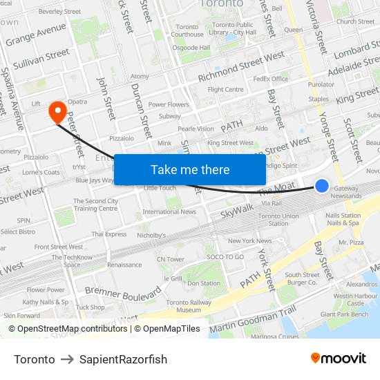 Toronto to SapientRazorfish map