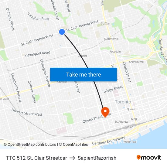 TTC 512 St. Clair Streetcar to SapientRazorfish map