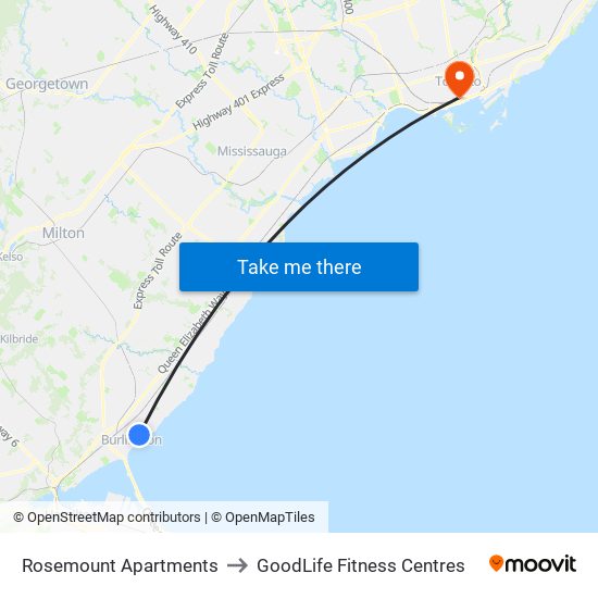 Rosemount Apartments to GoodLife Fitness Centres map