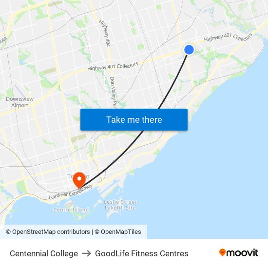 Centennial College to GoodLife Fitness Centres map