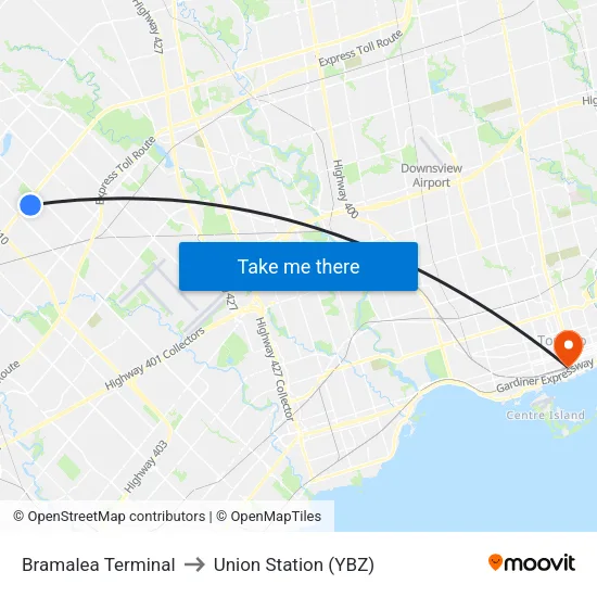 Bramalea Terminal to Union Station (YBZ) map
