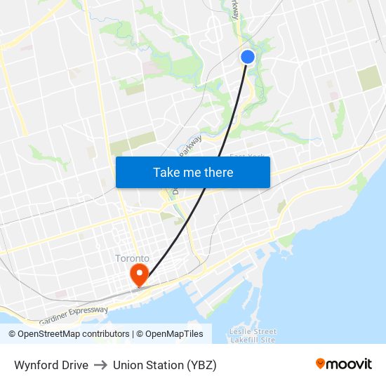 Wynford Drive to Union Station (YBZ) map