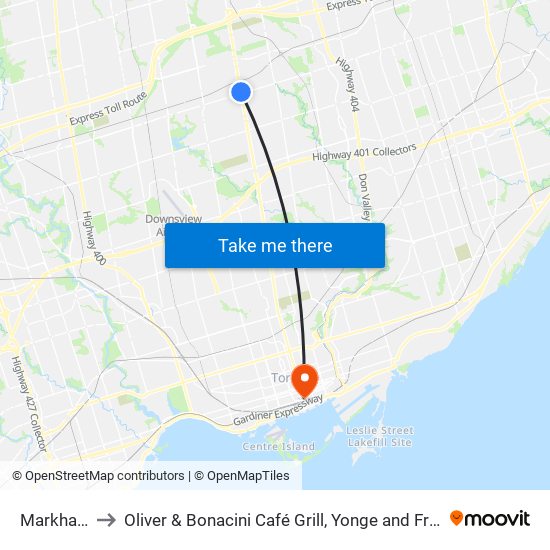 Markham to Oliver & Bonacini Café Grill, Yonge and Front map