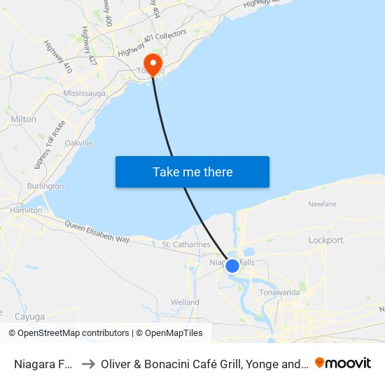 Niagara Falls to Oliver & Bonacini Café Grill, Yonge and Front map