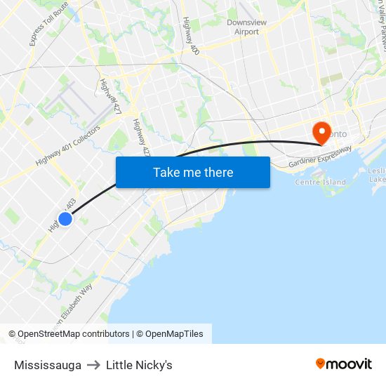 Mississauga to Little Nicky's map